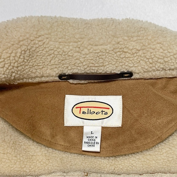 Talbots Women's Faux Shearling Jacket Tan Cream/ Off White Trim Size Large - Picture 10 of 14